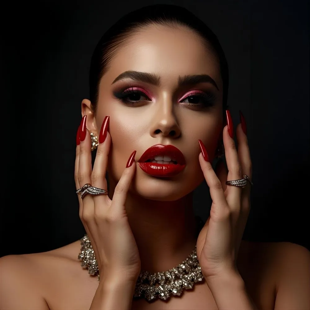 Baddie Red Nails Captions