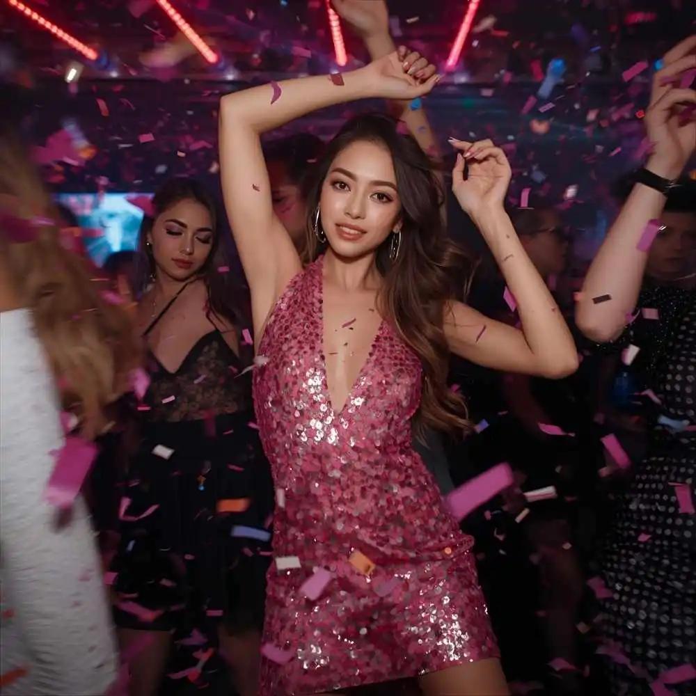 Party Pink Dress CaptionsΒ